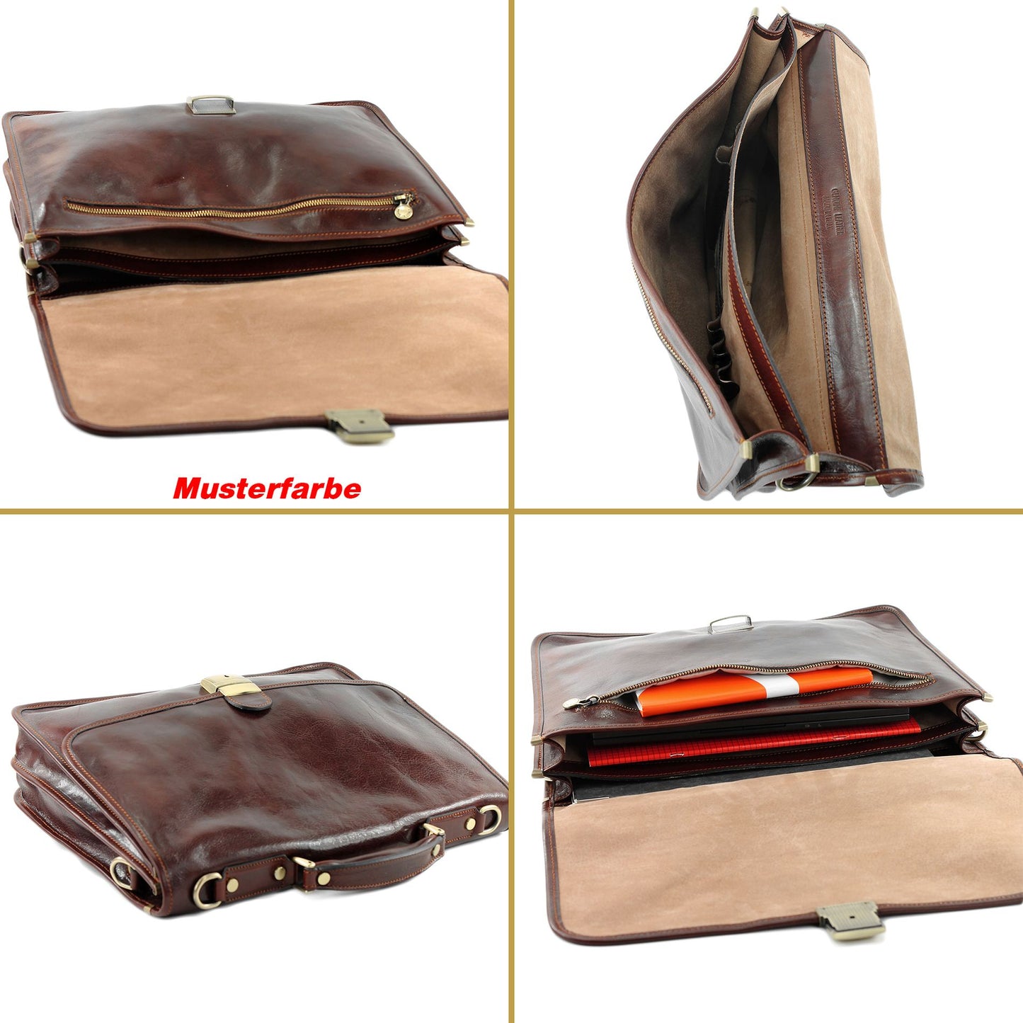modamoda de - A002 - ital. Business Laptop Akten Tasche Leder