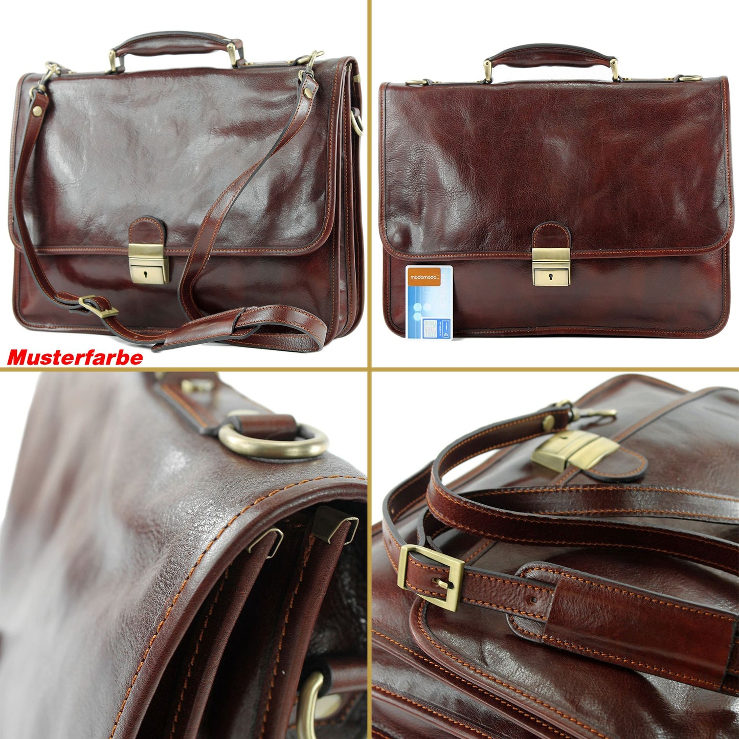 modamoda de - A002 - ital. Business Laptop Akten Tasche Leder