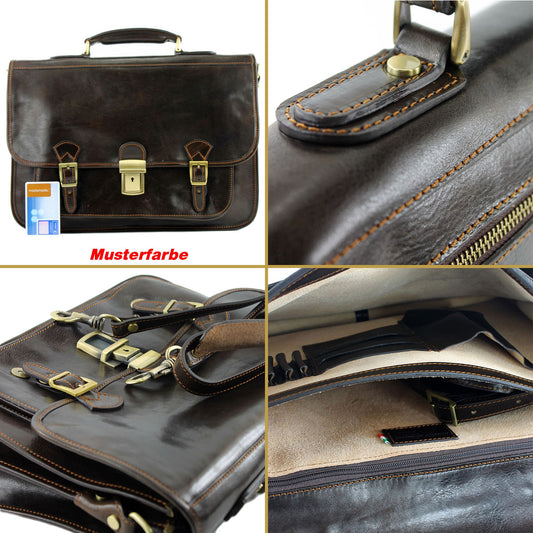 modamoda de A003 Herren Unisex Leder Business Laptop Aktentasche DIN A4 handmade in Italy