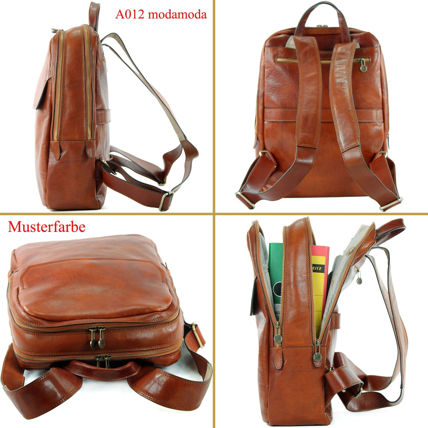 modamoda de - A012 - ital. Laptop Herren Rucksack aus Leder