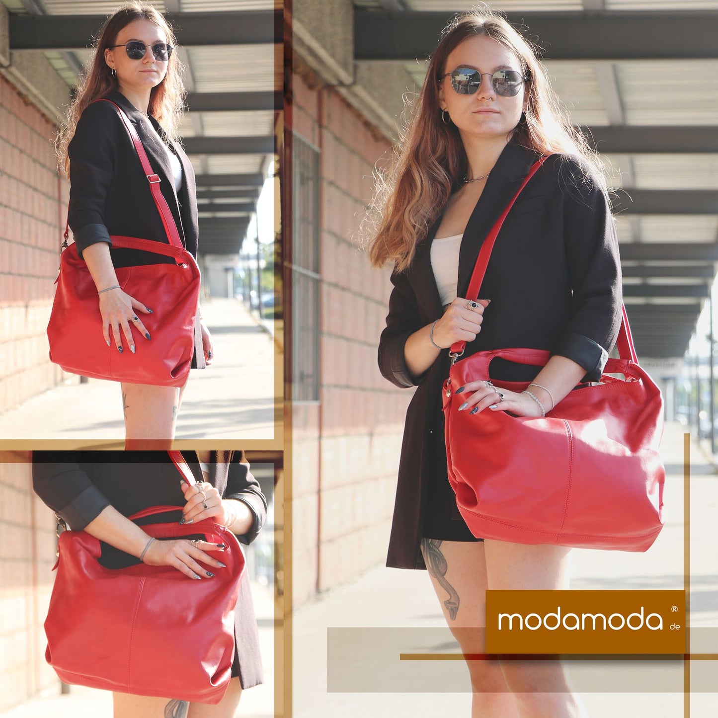 modamoda de - DS26 - ital Damenhandtasche aus Nappaleder