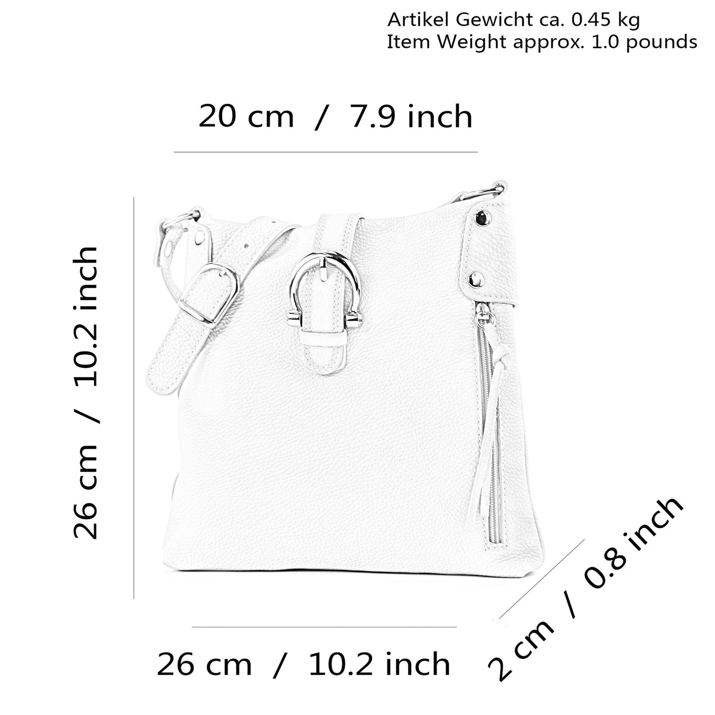 modamoda de -T04 - ital Umhängetasche Schultertasche aus Leder