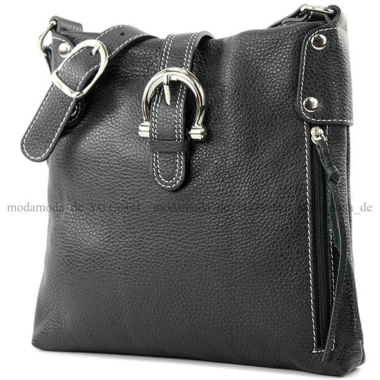 modamoda de -T04 - ital Umhängetasche Schultertasche aus Leder