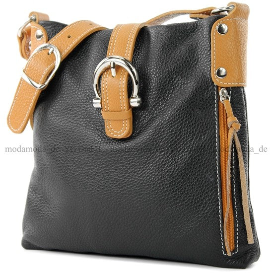 modamoda de -T04 - ital Umhängetasche Schultertasche aus Leder
