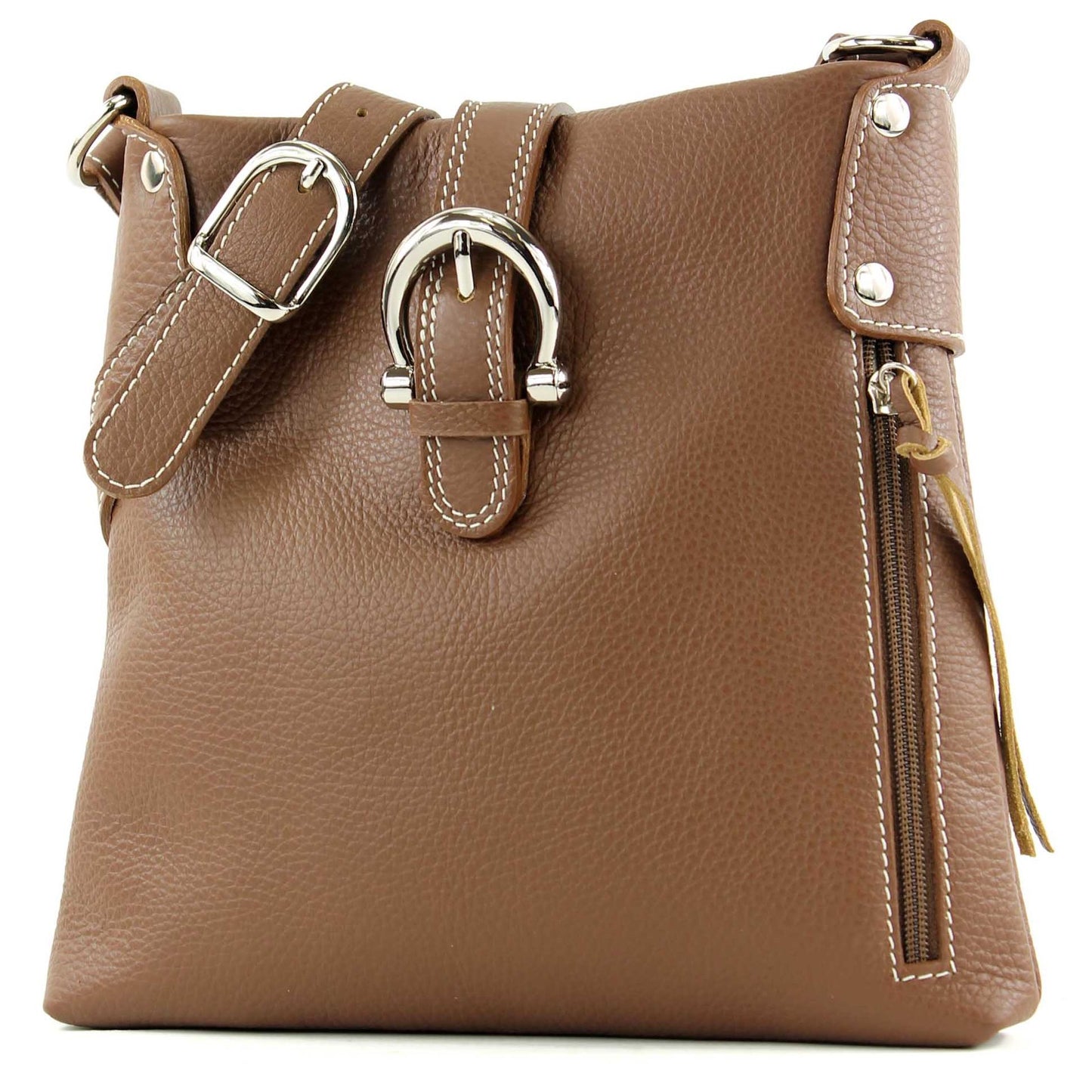 modamoda de -T04 - ital Umhängetasche Schultertasche aus Leder