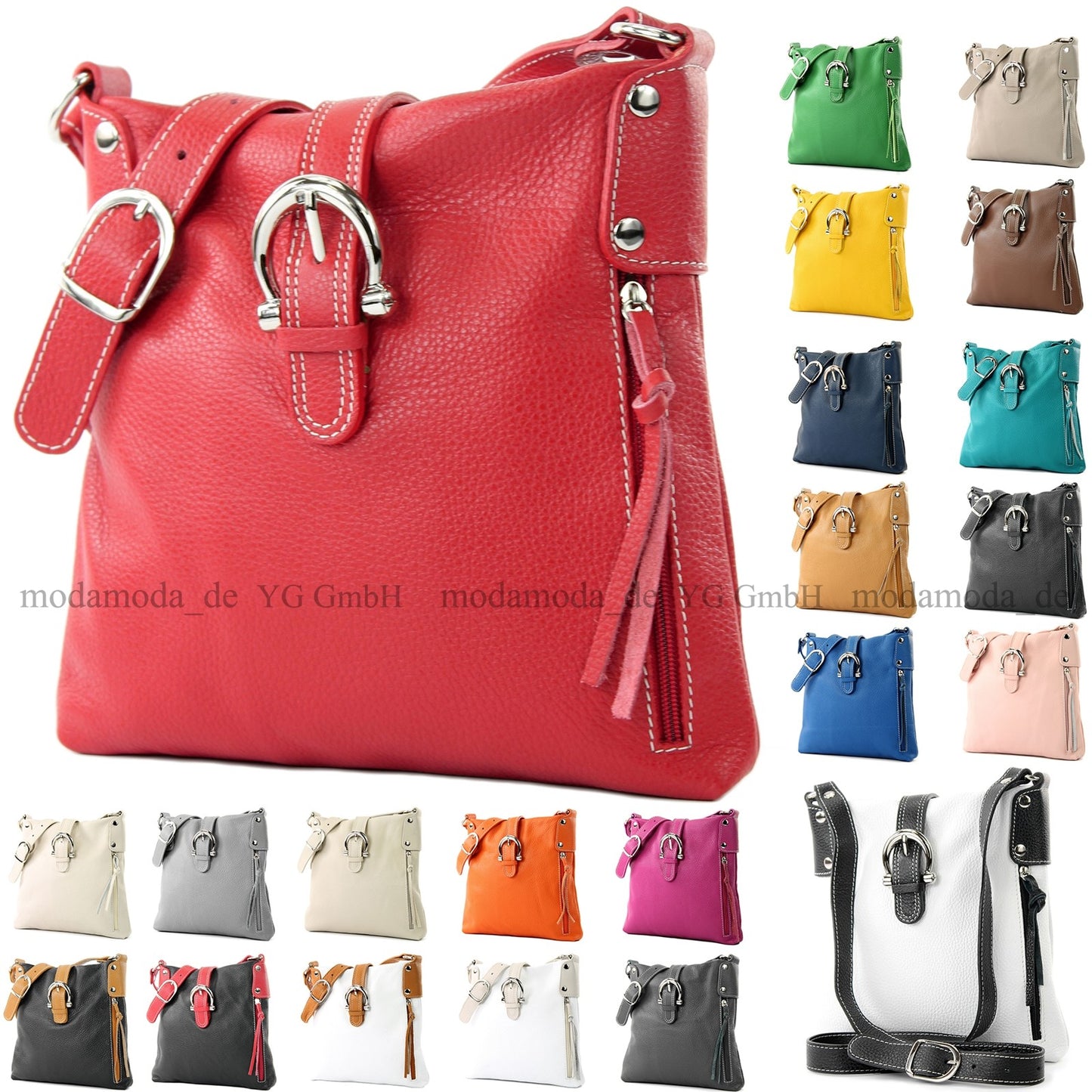 modamoda de -T04 - ital Umhängetasche Schultertasche aus Leder