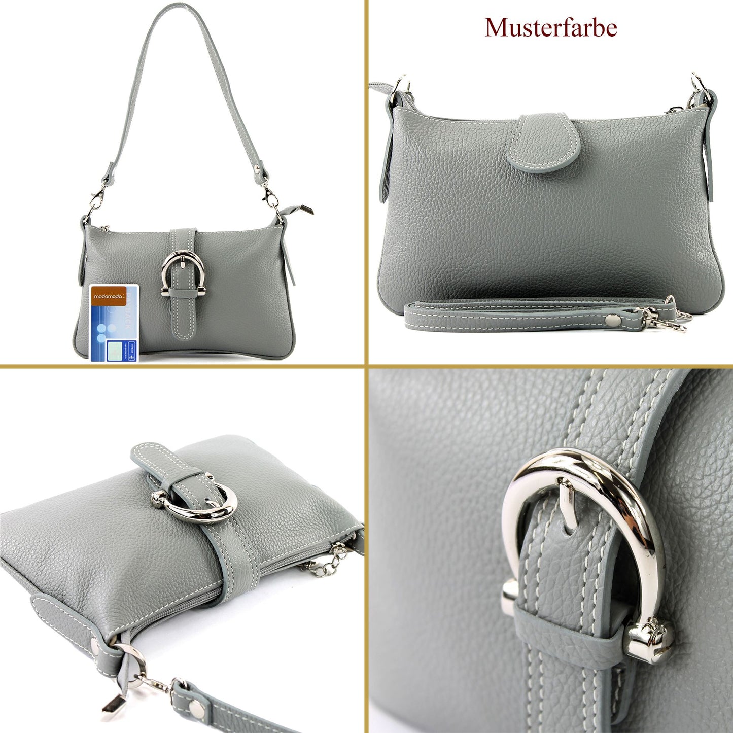 modamoda de - T05 - ital Citytasche Umhängetasche Klein aus Leder
