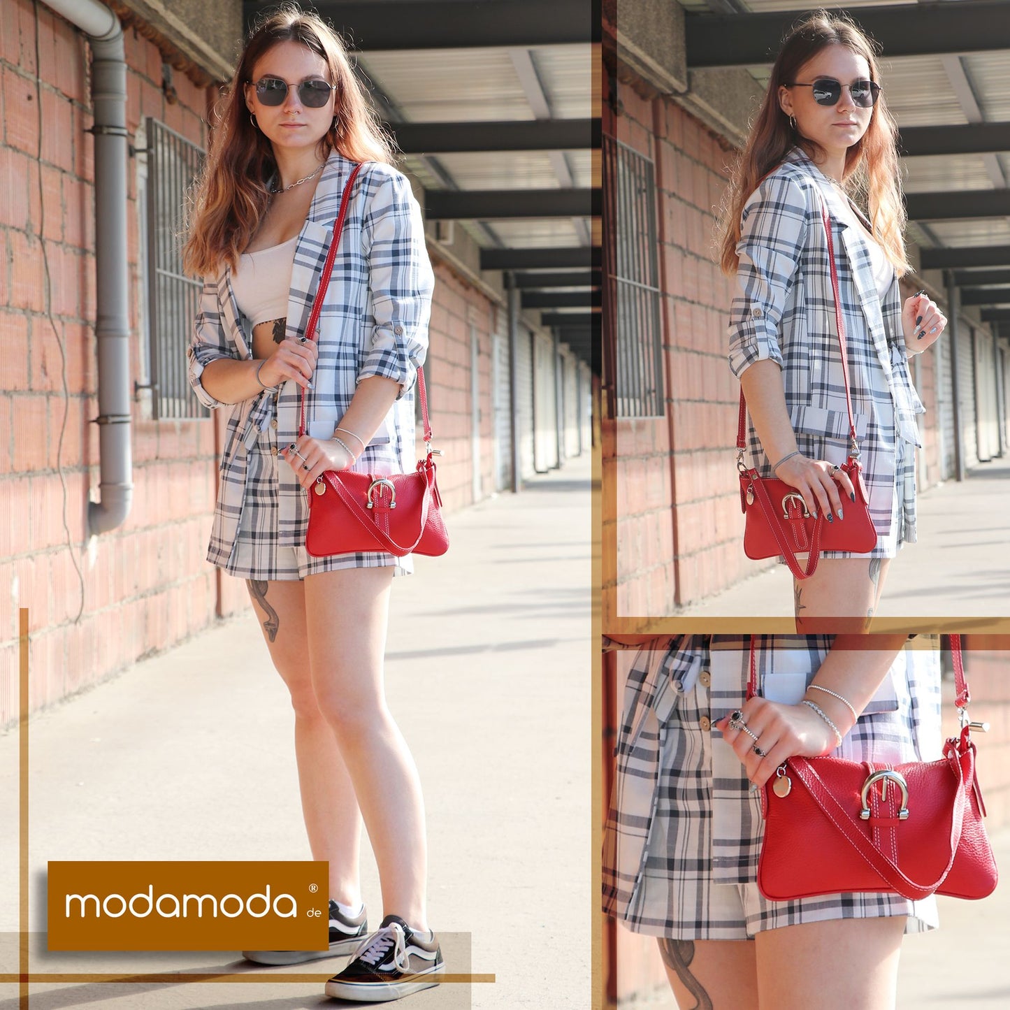 modamoda de - T05 - ital Citytasche Umhängetasche Klein aus Leder