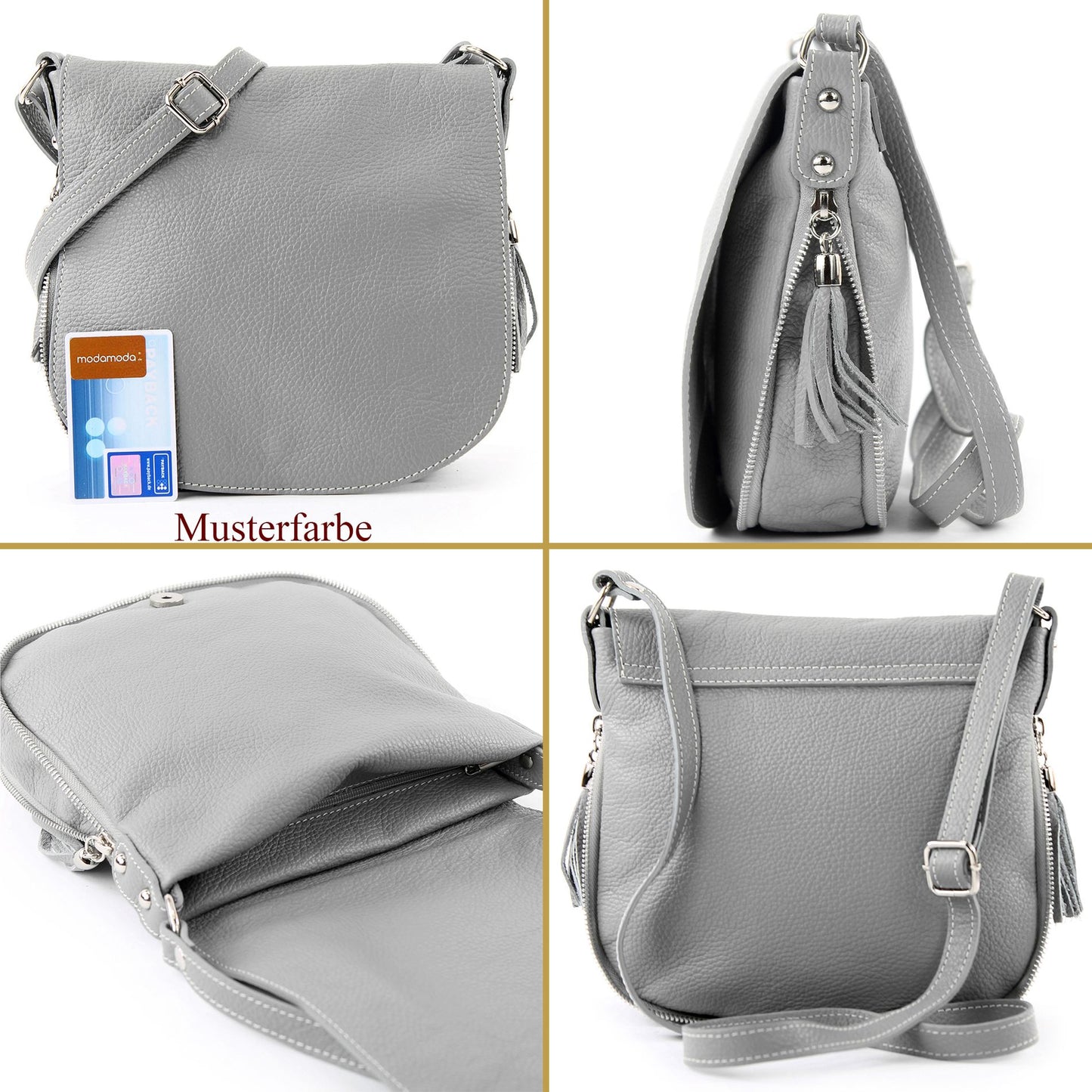 modamoda de - T06 - ital Messenger Umhängetasche aus Leder