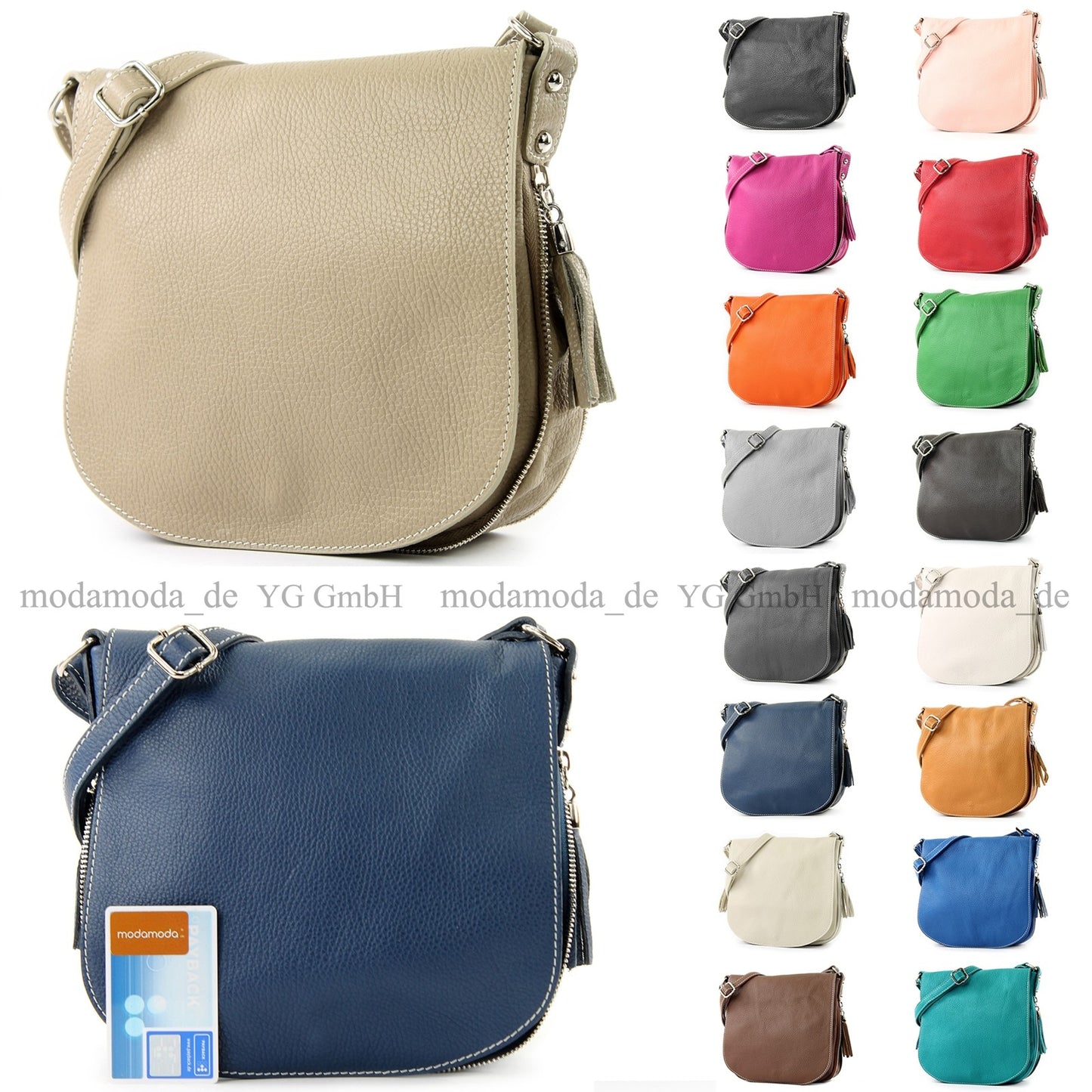 modamoda de - T06 - ital Messenger Umhängetasche aus Leder
