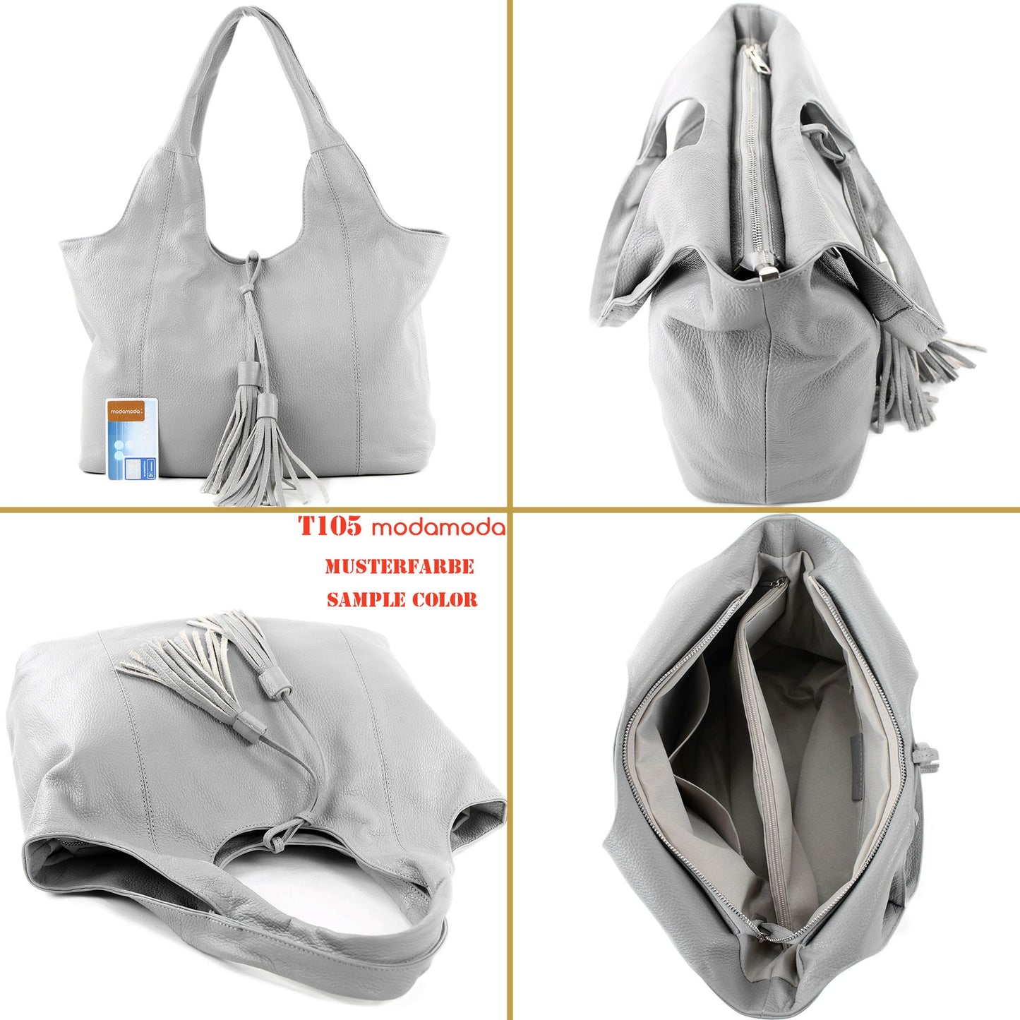 modamoda de - T105 - ital. Schultertasche Groß aus Leder