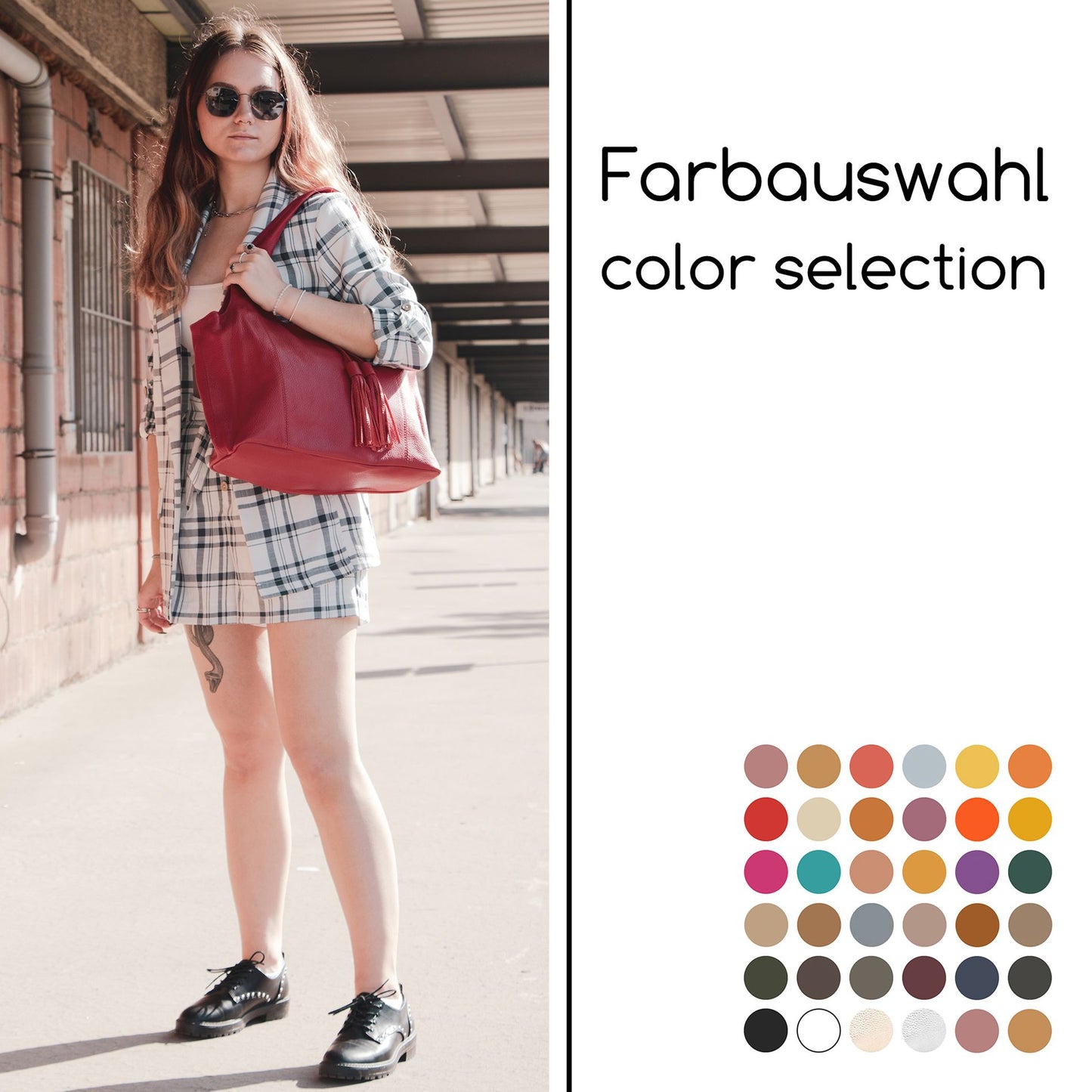 modamoda de - T105 - ital. Schultertasche Groß aus Leder