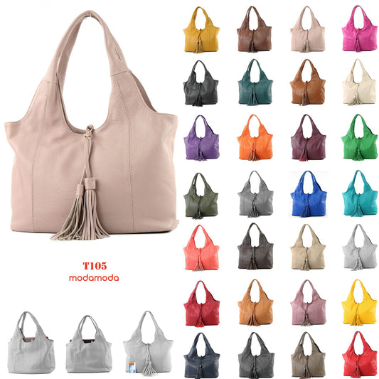 modamoda de - T105 - ital. Schultertasche Groß aus Leder