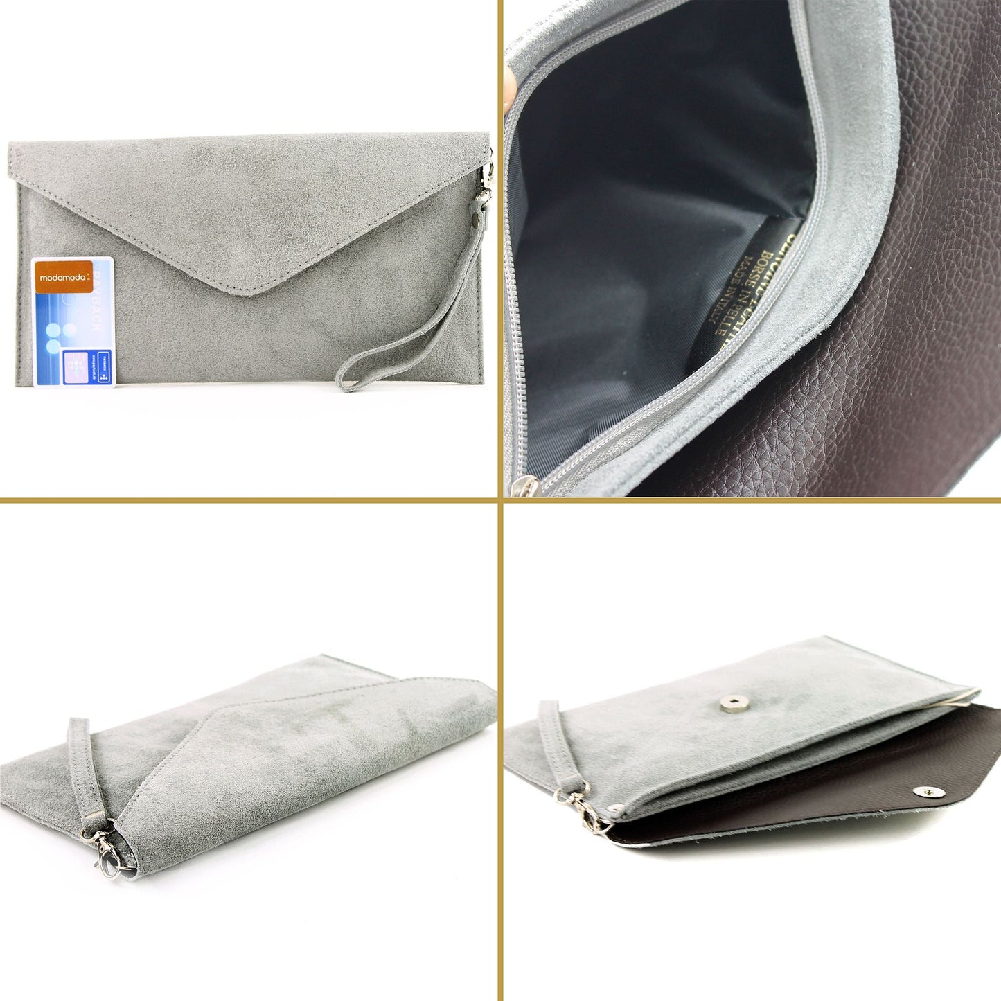 modamoda de - T106 - ital Clutch Abendtasche aus Wildleder