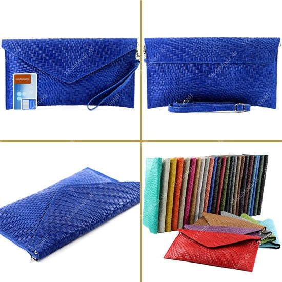 modamoda de - T106F - ital Clutch aus Leder mit Flechtmuster