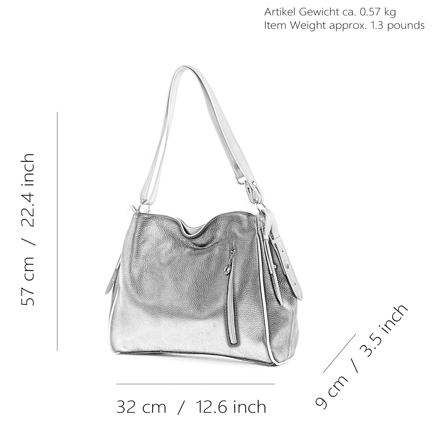 modamoda de T119 / T220 Damen Leder Schultertasche Umhängetasche 2 Größen handmade in Italy