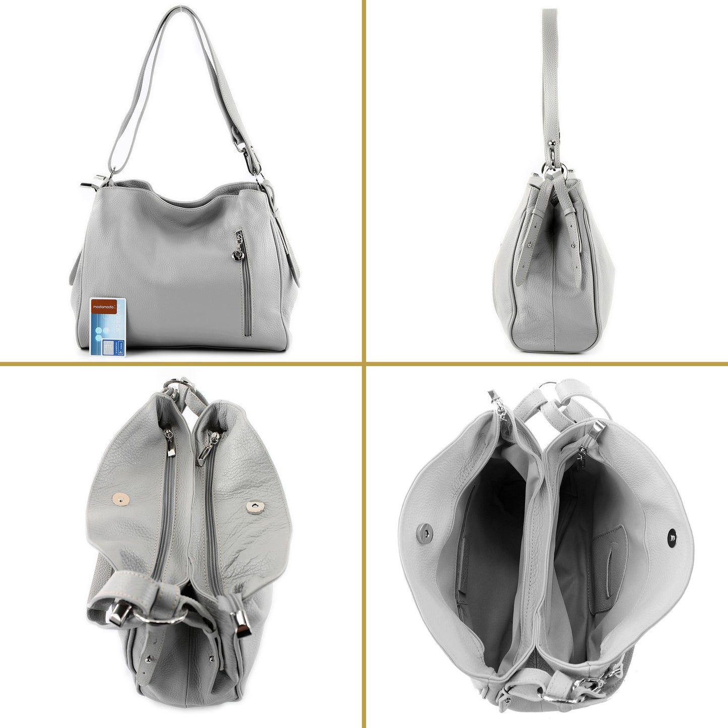 modamoda de T119 / T220 Damen Leder Schultertasche Umhängetasche 2 Größen handmade in Italy