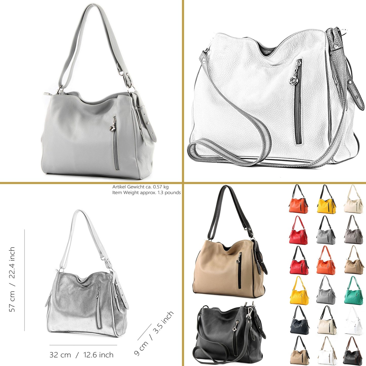 modamoda de T119 / T220 Damen Leder Schultertasche Umhängetasche 2 Größen handmade in Italy