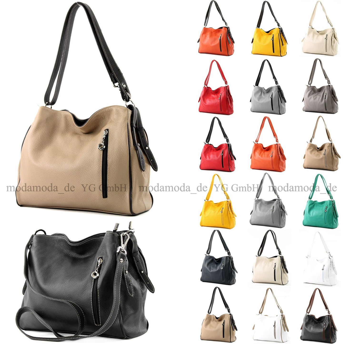modamoda de T119 / T220 Damen Leder Schultertasche Umhängetasche 2 Größen handmade in Italy