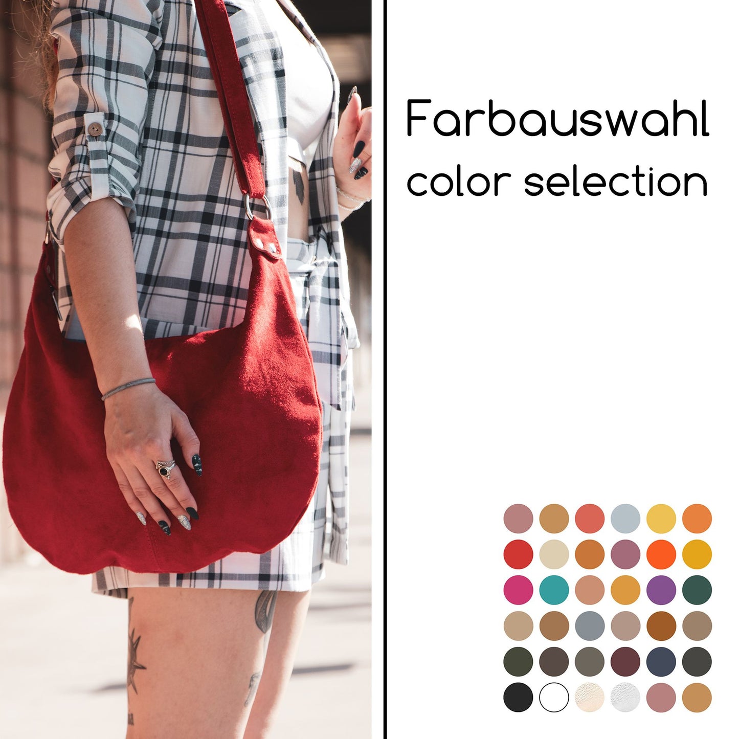 modamoda de - T123 - ital Umhängetasche Schultertasche Wildleder