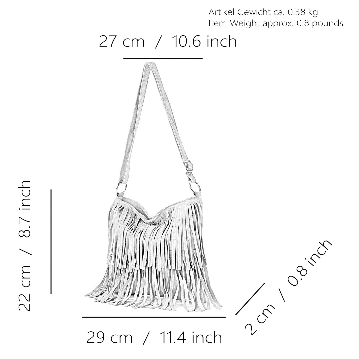 modamoda de -  T145 - ital Schultertasche Fransen Wildleder