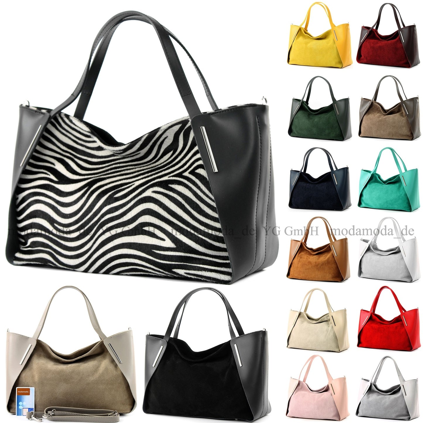 modamoda de - T126 -  ital. Shopper Tragetasche Leder/Wildleder