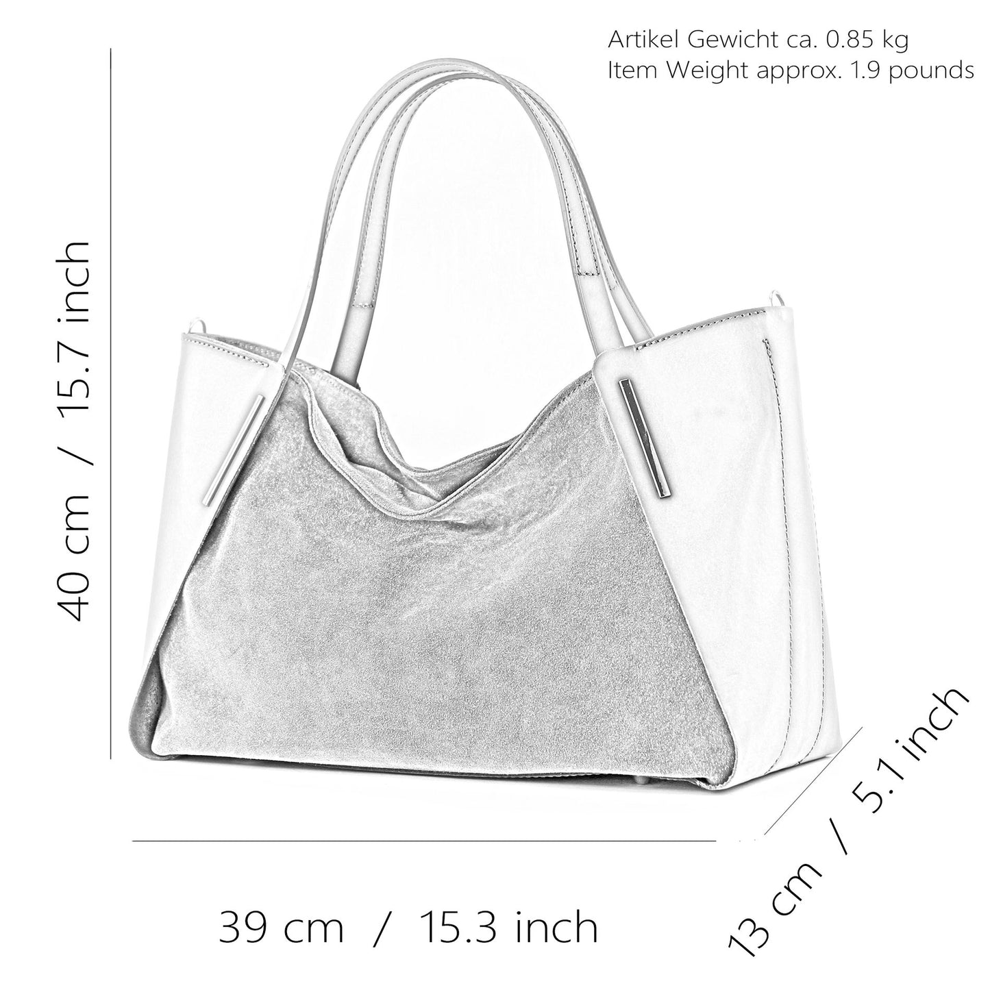 modamoda de - T126 -  ital. Shopper Tragetasche Leder/Wildleder