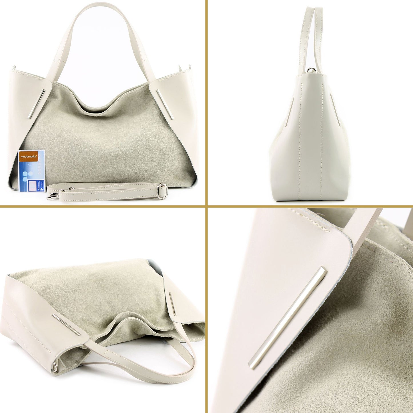 modamoda de - T126 -  ital. Shopper Tragetasche Leder/Wildleder