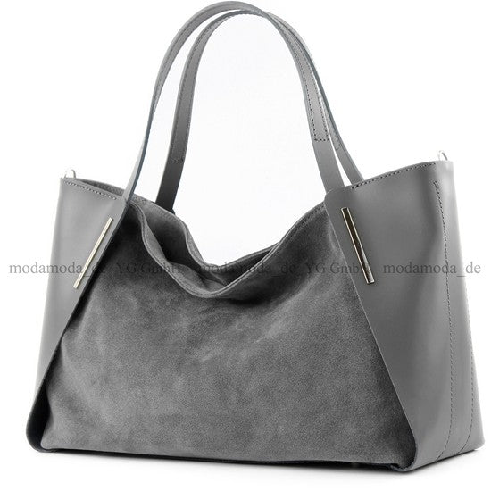 modamoda de - T126 -  ital. Shopper Tragetasche Leder/Wildleder