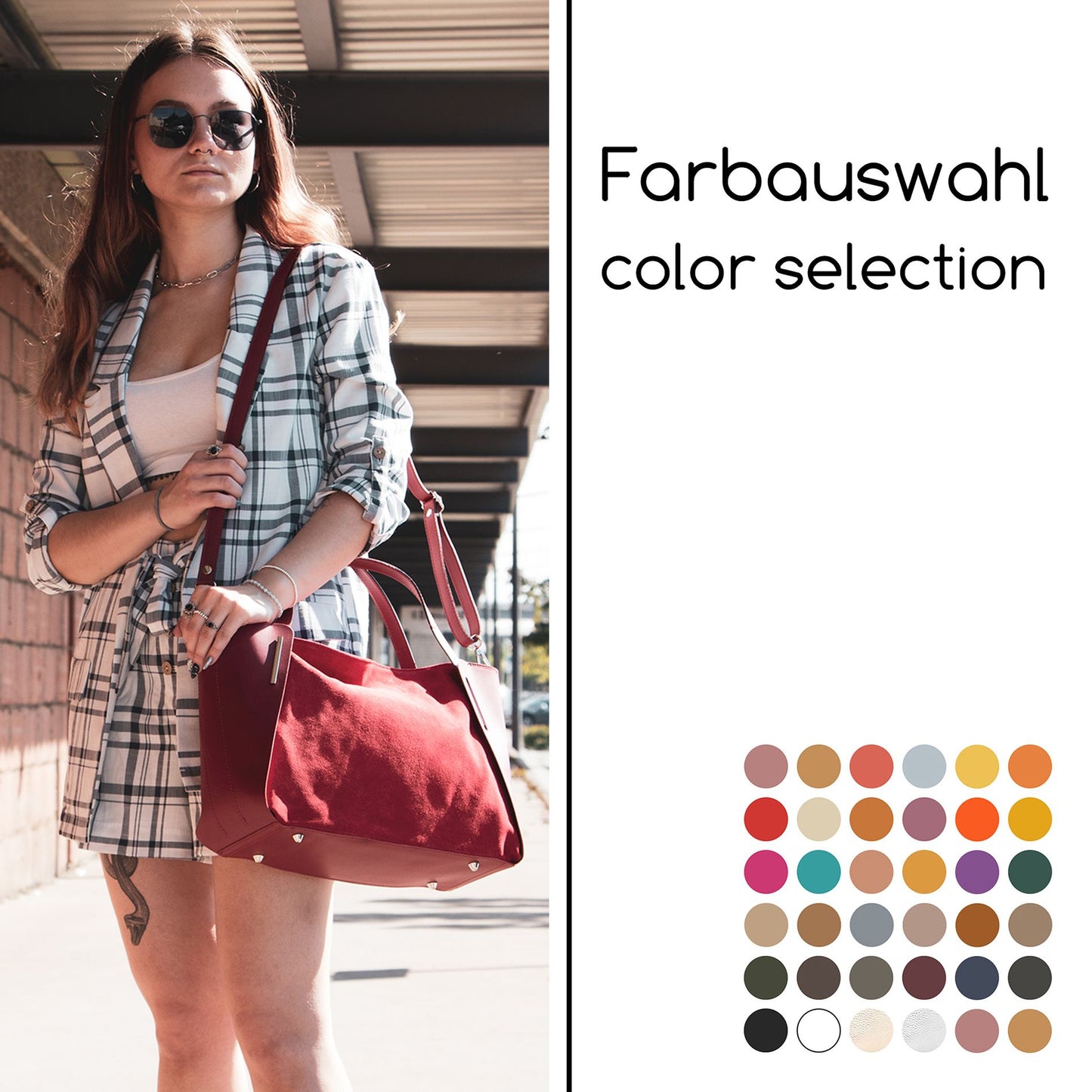 modamoda de - T126 -  ital. Shopper Tragetasche Leder/Wildleder