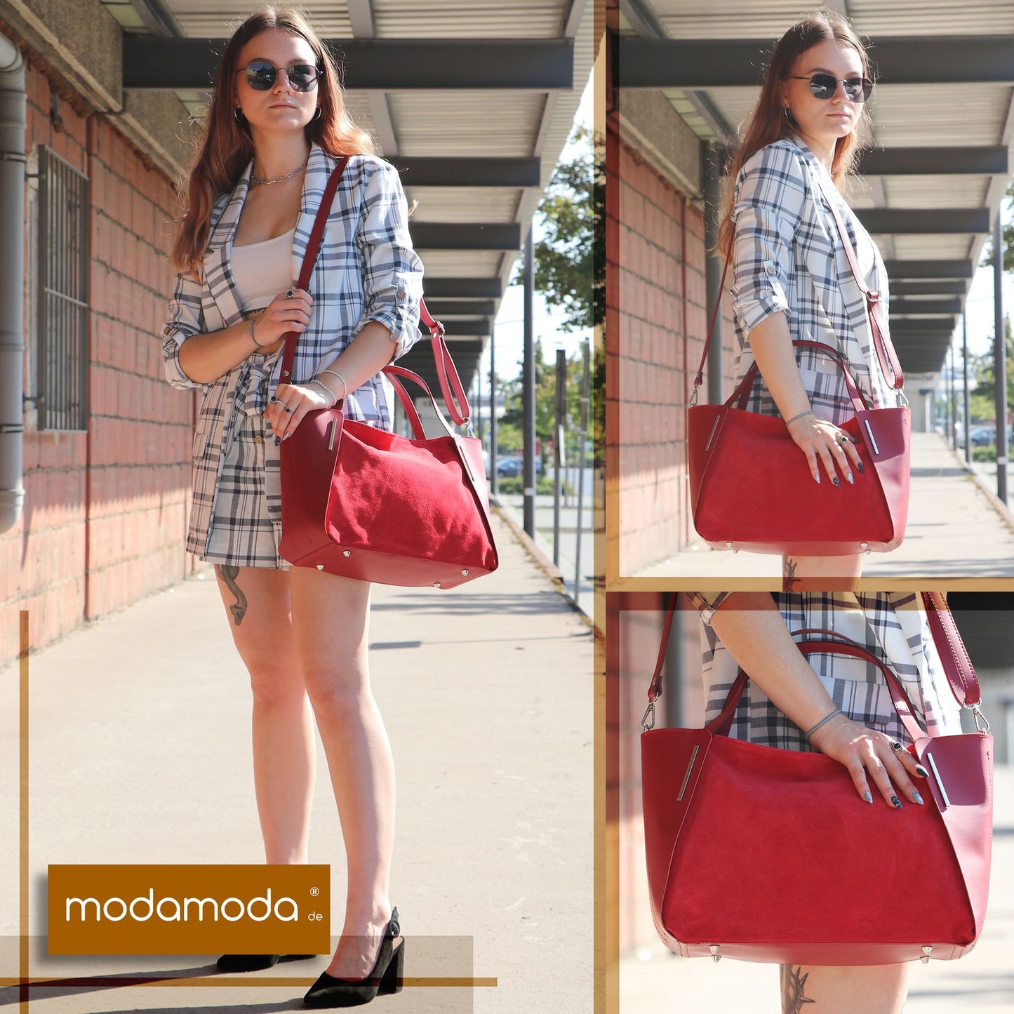 modamoda de - T126 -  ital. Shopper Tragetasche Leder/Wildleder