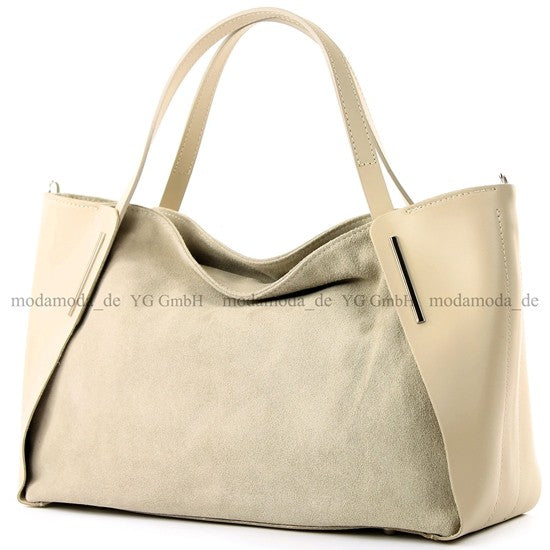 modamoda de - T126 -  ital. Shopper Tragetasche Leder/Wildleder