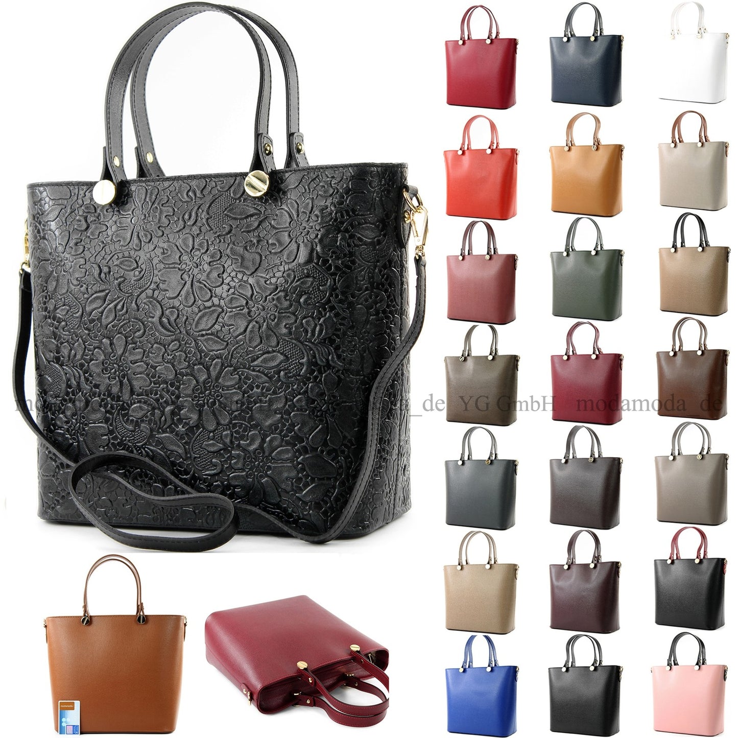 modamoda de - T132 - ital Damentasche Shopper aus Echtleder