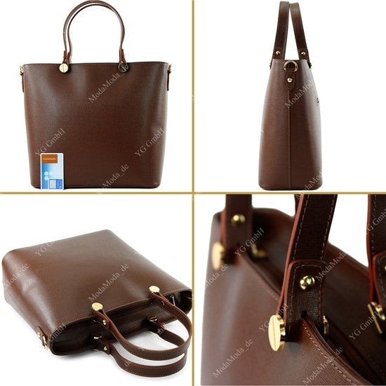 modamoda de - T132 - ital Damentasche Shopper aus Echtleder