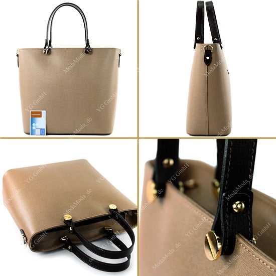 modamoda de - T132 - ital Damentasche Shopper aus Echtleder