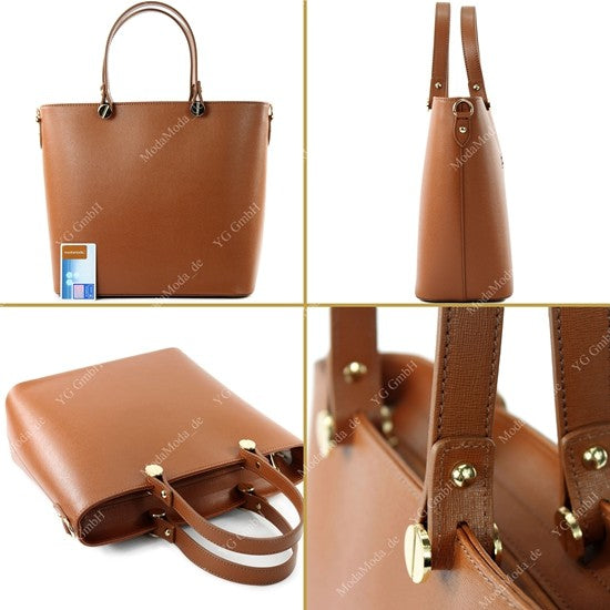 modamoda de - T132 - ital Damentasche Shopper aus Echtleder