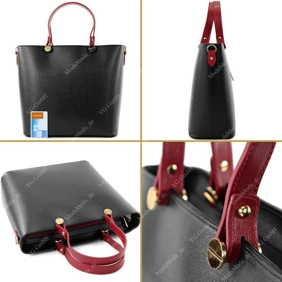 modamoda de - T132 - ital Damentasche Shopper aus Echtleder