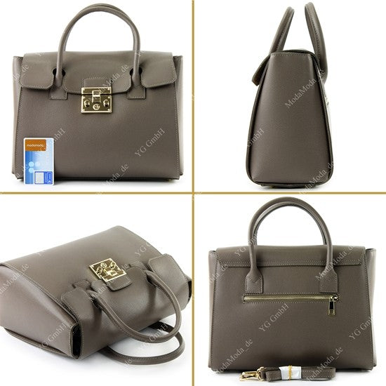 modamoda de - T135 - ital Damen Henkeltasche Tragetasche aus Leder