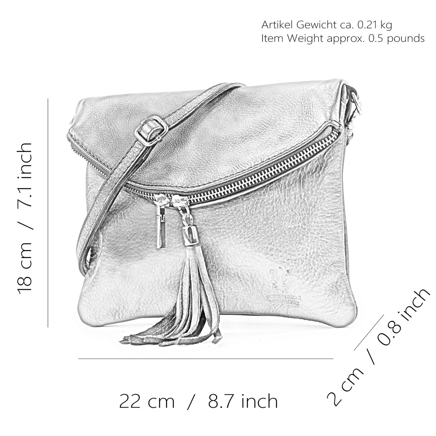 modamoda de - T139 - ital Umhängetasche Klein aus Nappaleder