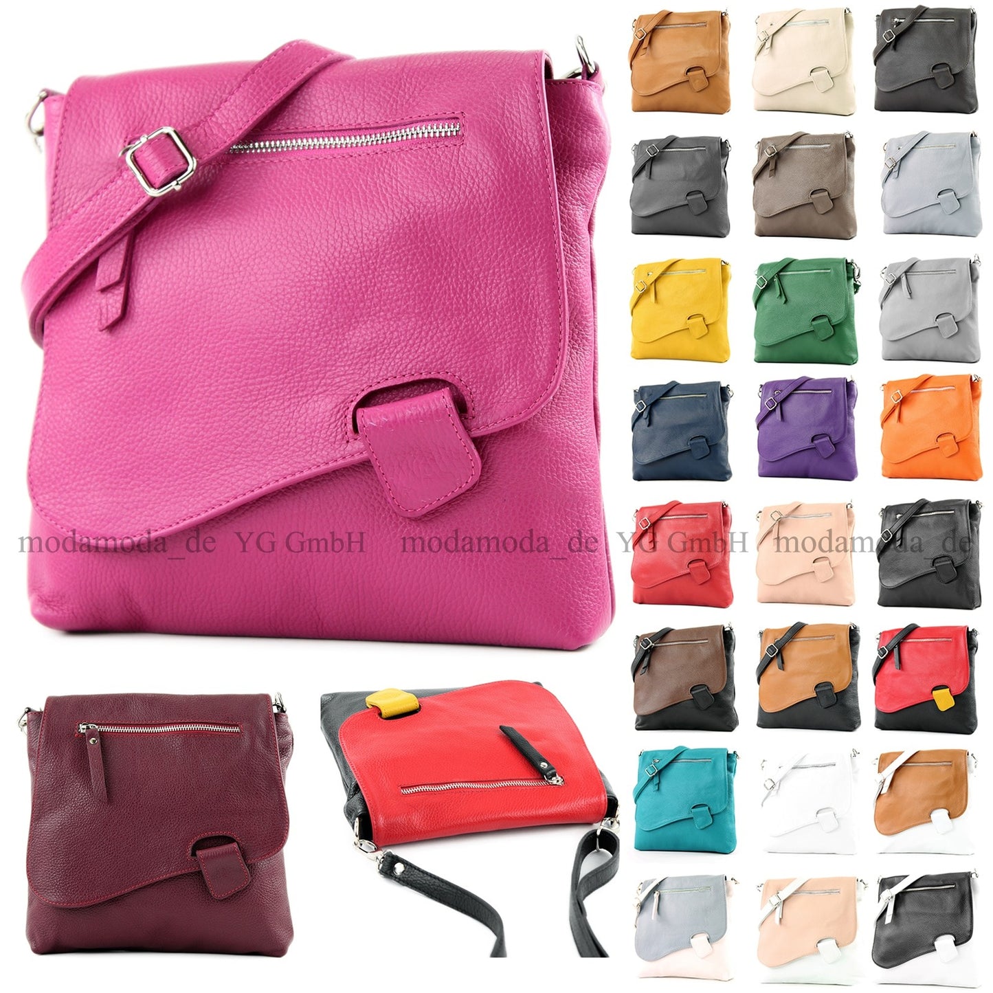 modamoda de - T146 - ital. Umhängetasche Schultertasche aus Leder