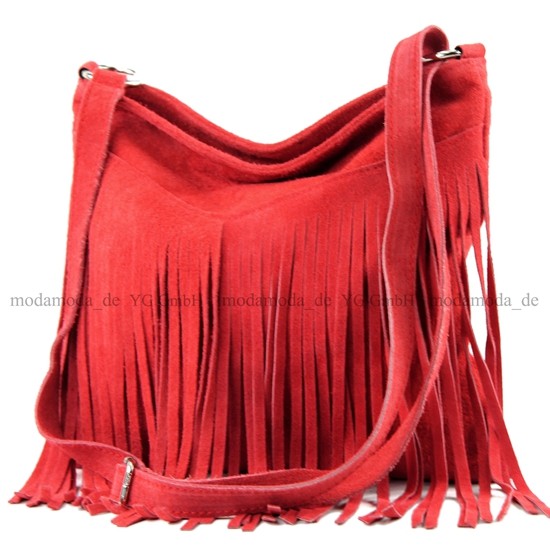 modamoda de -  T145 - ital Schultertasche Fransen Wildleder