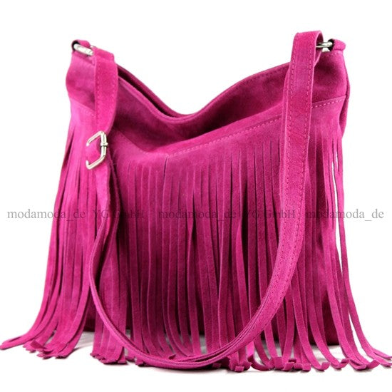 modamoda de -  T145 - ital Schultertasche Fransen Wildleder