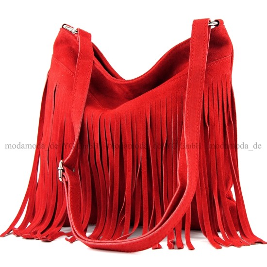 modamoda de -  T145 - ital Schultertasche Fransen Wildleder