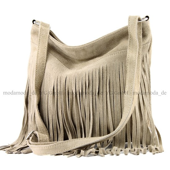 modamoda de -  T145 - ital Schultertasche Fransen Wildleder
