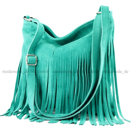 modamoda de -  T145 - ital Schultertasche Fransen Wildleder