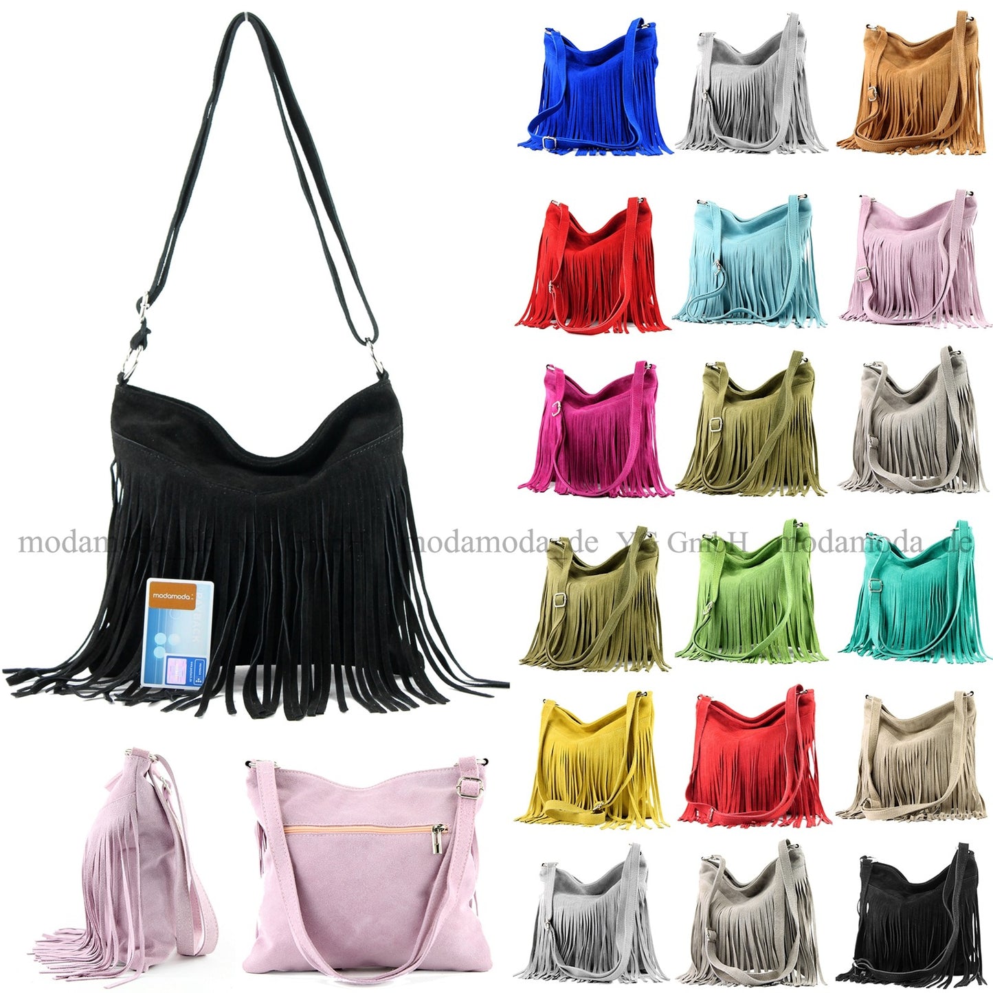 modamoda de -  T145 - ital Schultertasche Fransen Wildleder