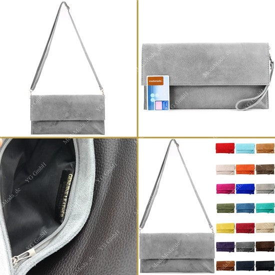 modamoda de - T151/M151 - ital. Clutch Wildleder / Leder Metallic