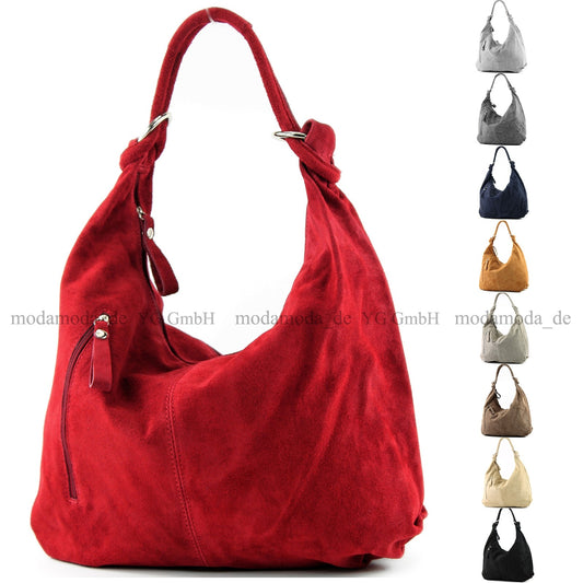 modamoda de - T158 - ital Schultertasche aus Wildleder Leder