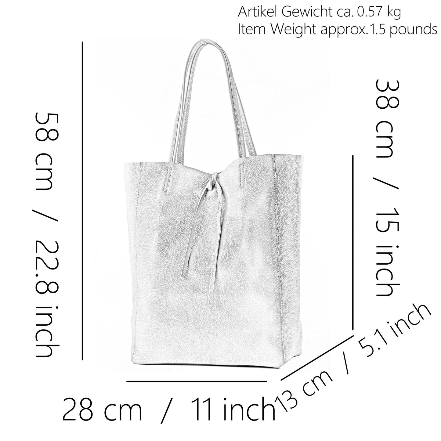 modamoda de T163 Damen Leder Shopper Schultertasche Large mit Innentasche handmade in Italy