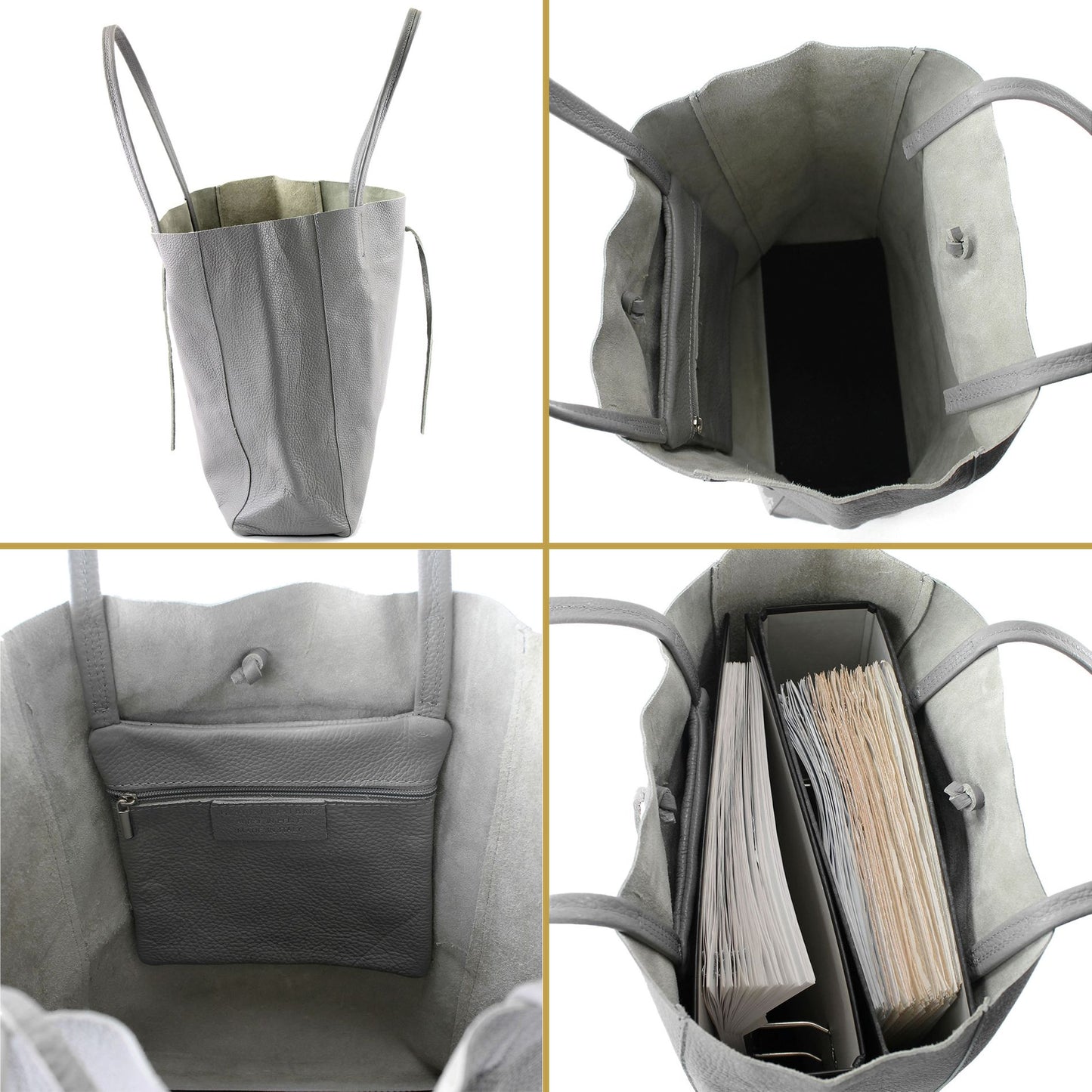 modamoda de T163 Damen Leder Shopper Schultertasche Large mit Innentasche handmade in Italy